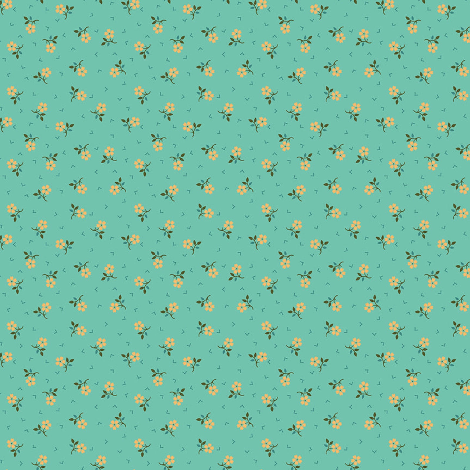 Pattern of small yellow flowers on a teal background
