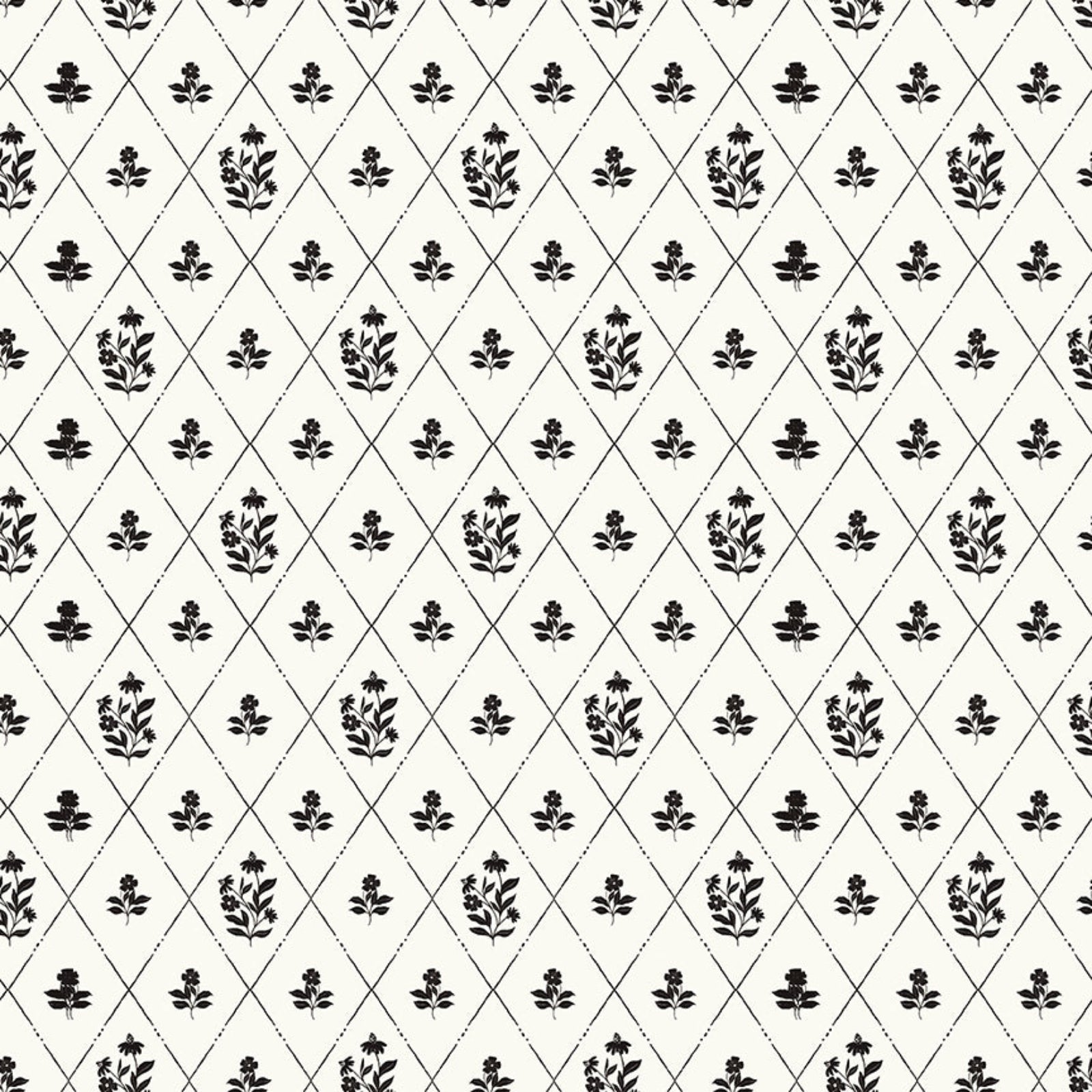 Black floral pattern on a white background