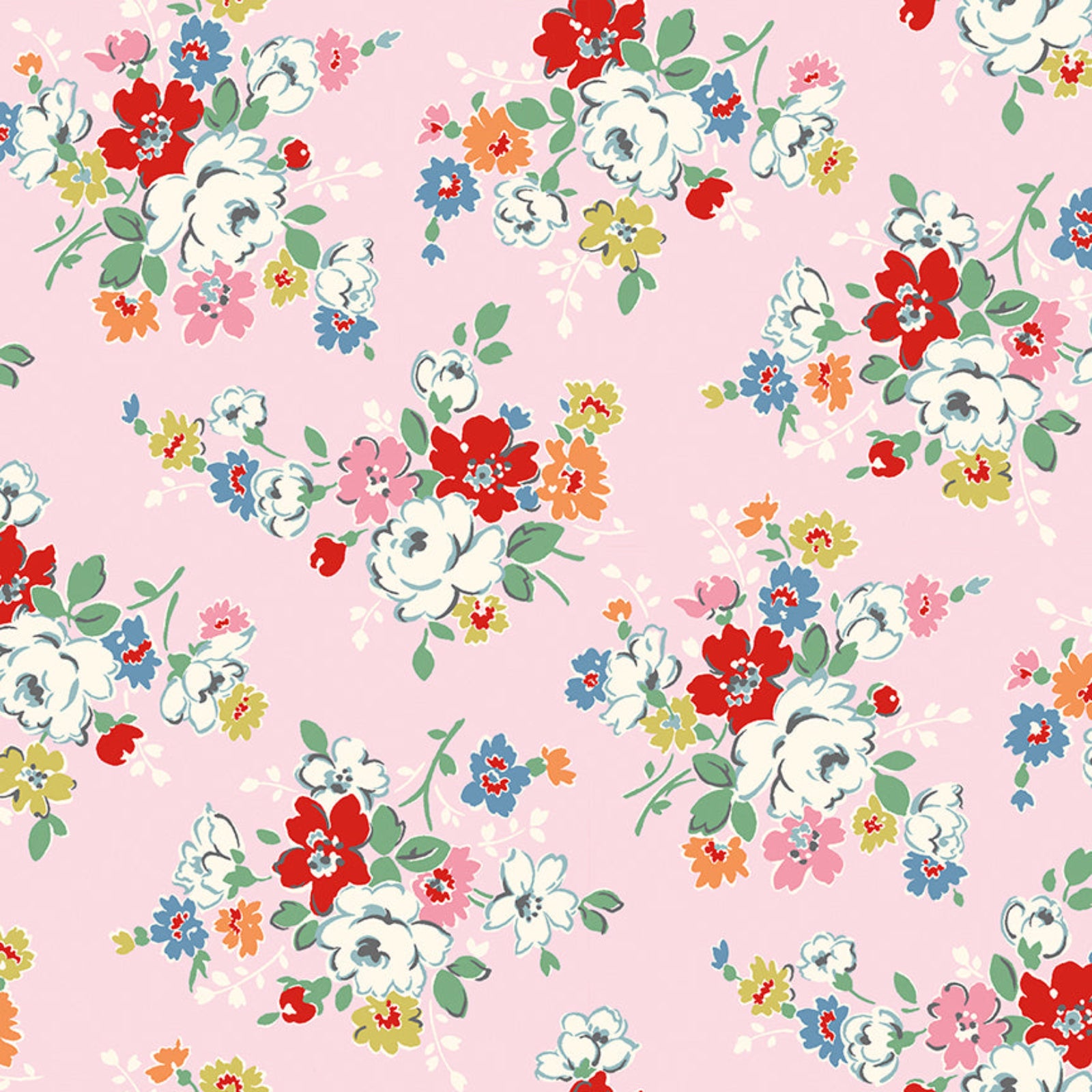 Colorful floral pattern on a pink background
