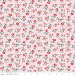 Floral pattern fabric swatch on a pink background