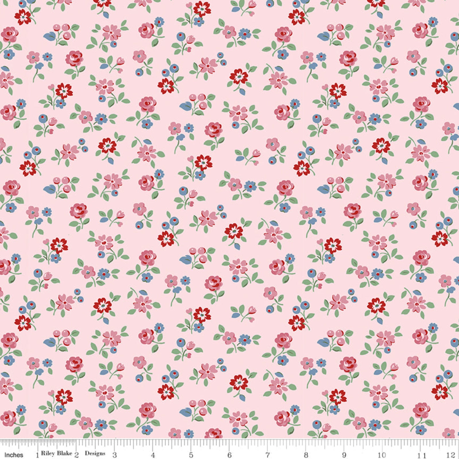 Floral pattern fabric swatch on a pink background
