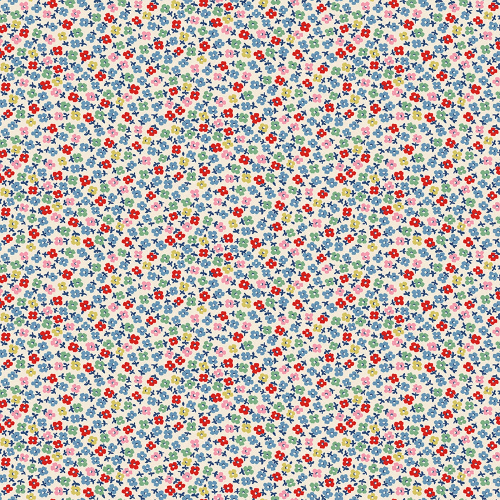 Small floral pattern with multicolored flowers on a blue background
