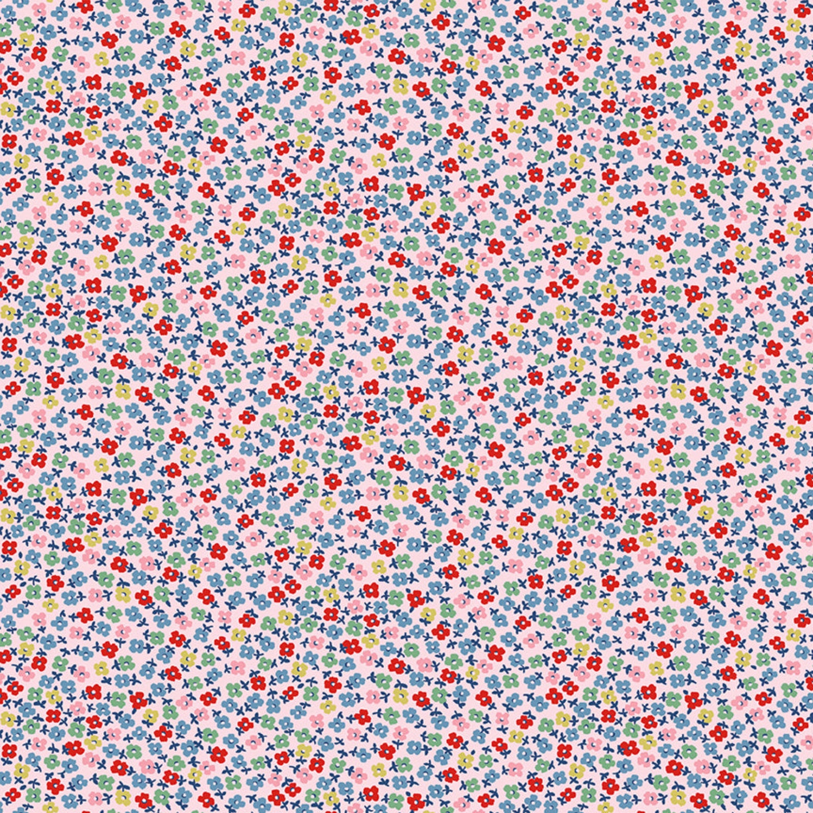 Small floral pattern with multicolored flowers on a blue background