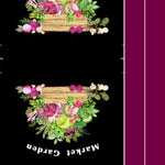 Canvas bag panel with 'Market Garden' design on a black background