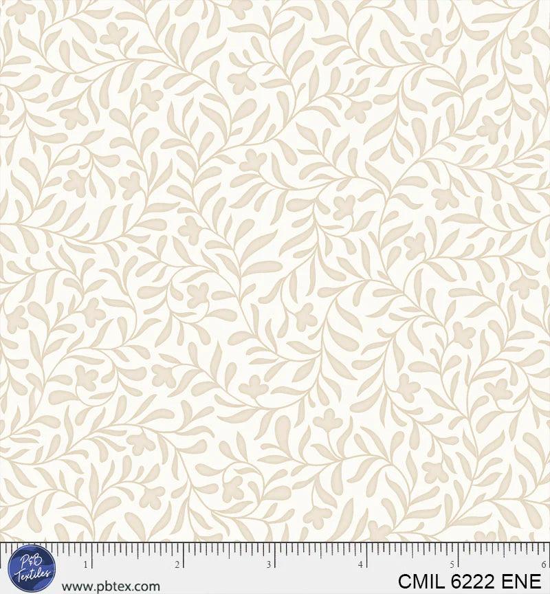 Floral patterned fabric with a ruler at the bottom for scale.