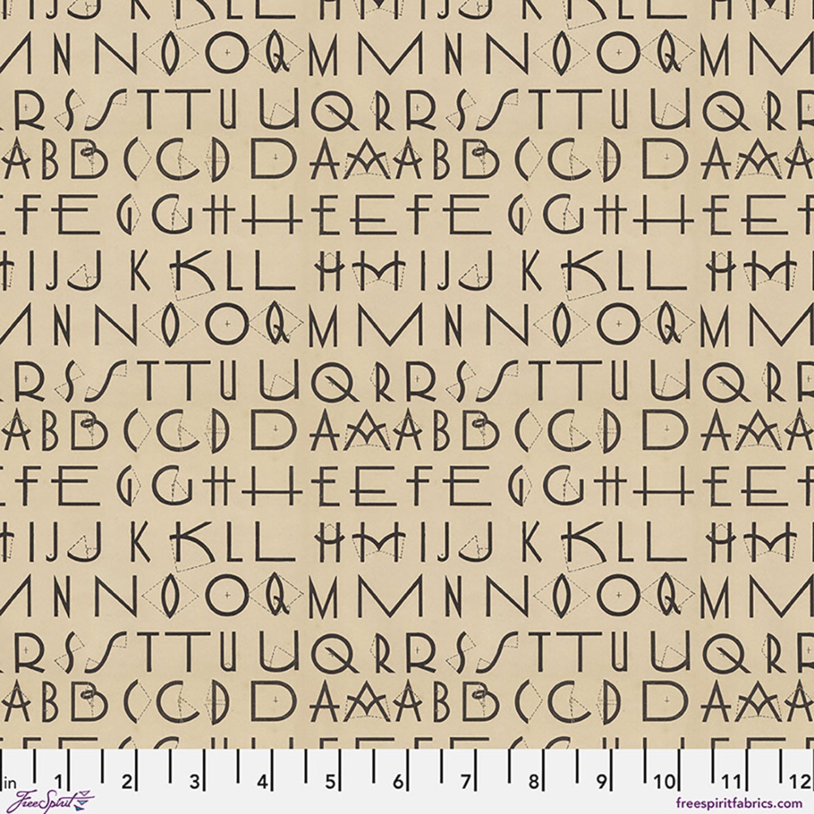 Textured fabric with printed letters on a beige background