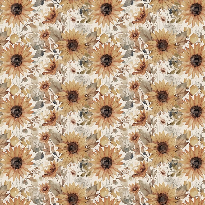 Evening on the Prairie - Watercolor Sunflowers - Cream