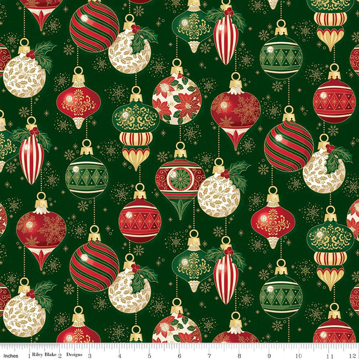 Poinsettias at Christmas - Ornaments - Green Foil