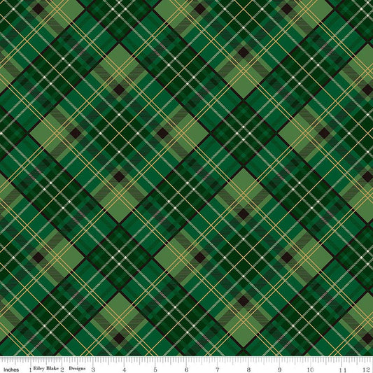 Poinsettias at Christmas - Plaid - Green Foil