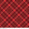 Red plaid fabric pattern with a ruler at the bottom for scale.