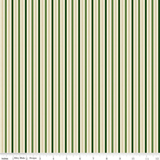 Poinsettias at Christmas - Stripe - Green Foil