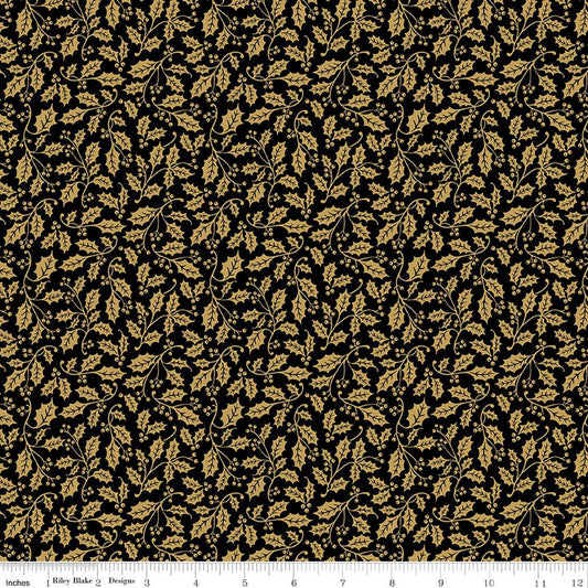 Poinsettias at Christmas - Holly - Black Foil