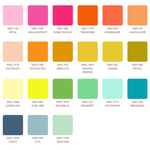 Color swatch chart with various color names and codes.