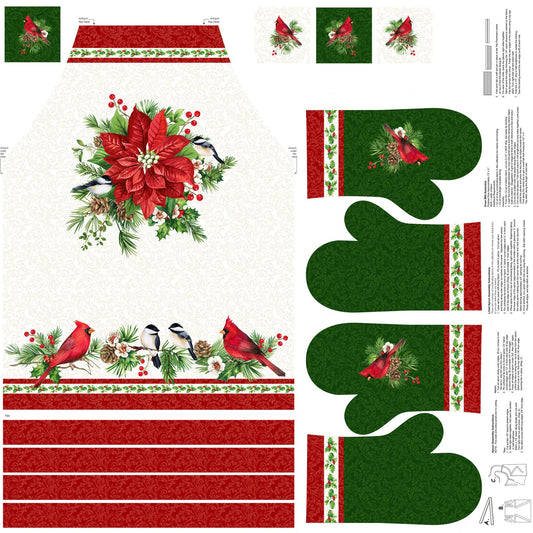 Yuletide Traditions - Apron Panel - White Multi