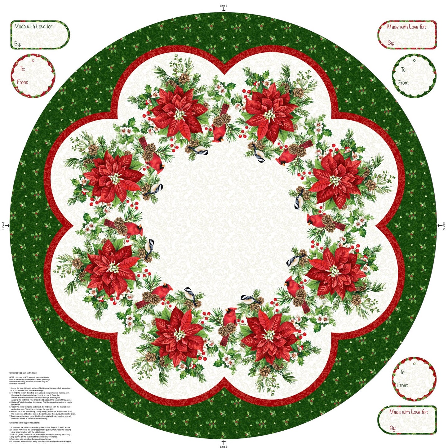 Yuletide Traditions - Tree Skirt Panel - White Multi