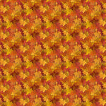 Pattern of autumn leaves in red and yellow on a red background