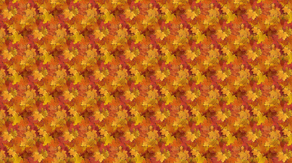 Pattern of autumn leaves in red and yellow on a red background