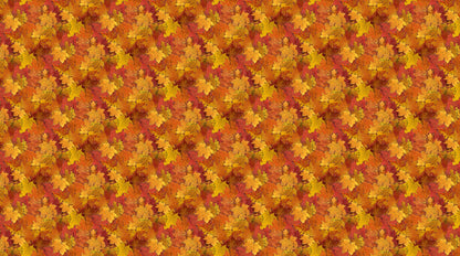 Pattern of autumn leaves in red and yellow on a red background