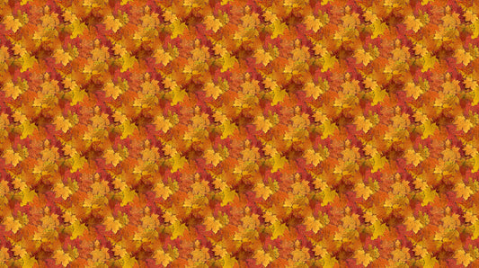 Pattern of autumn leaves in red and yellow on a red background