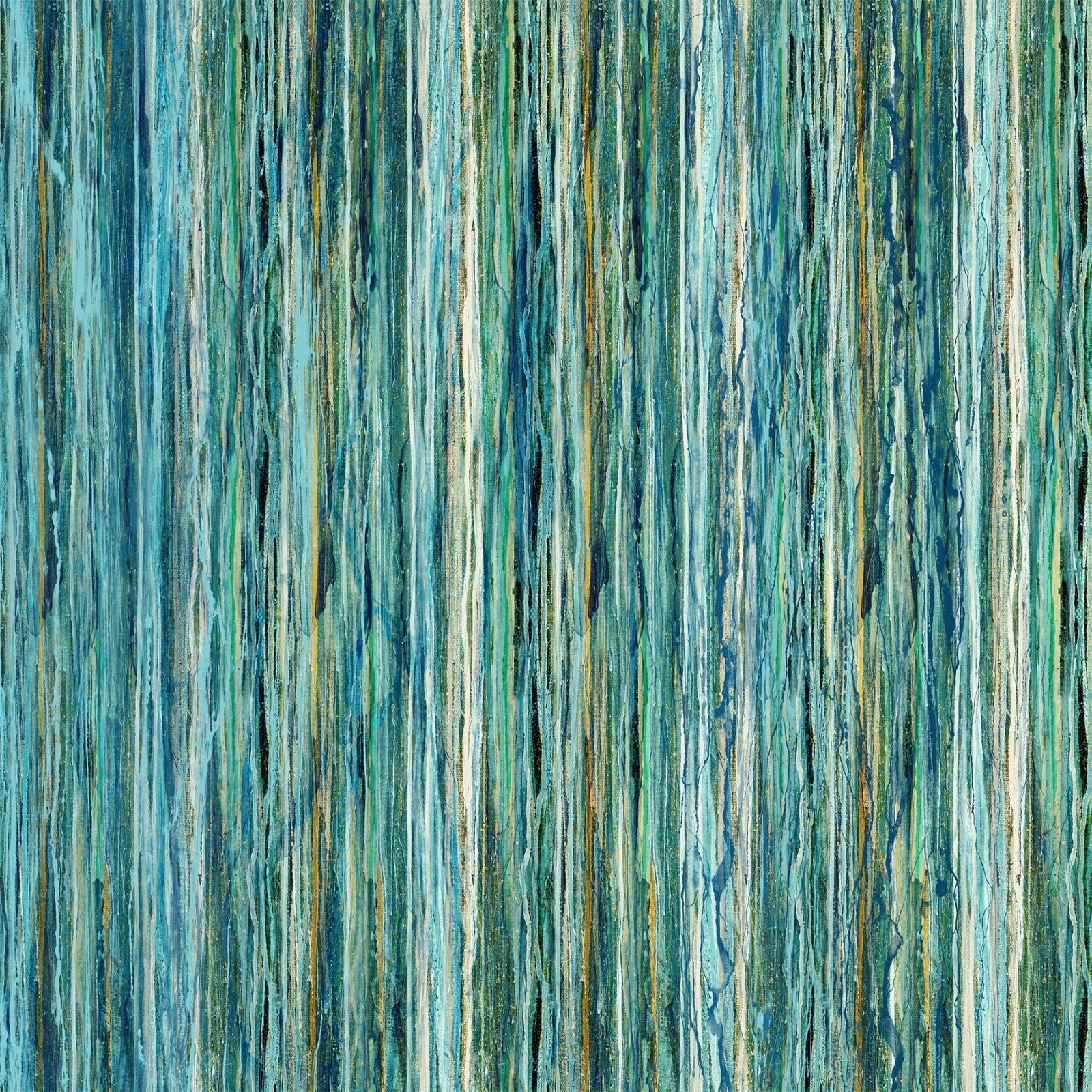 A close-up of a vertically striped textured pattern in shades of teal, blue, green, and cream.