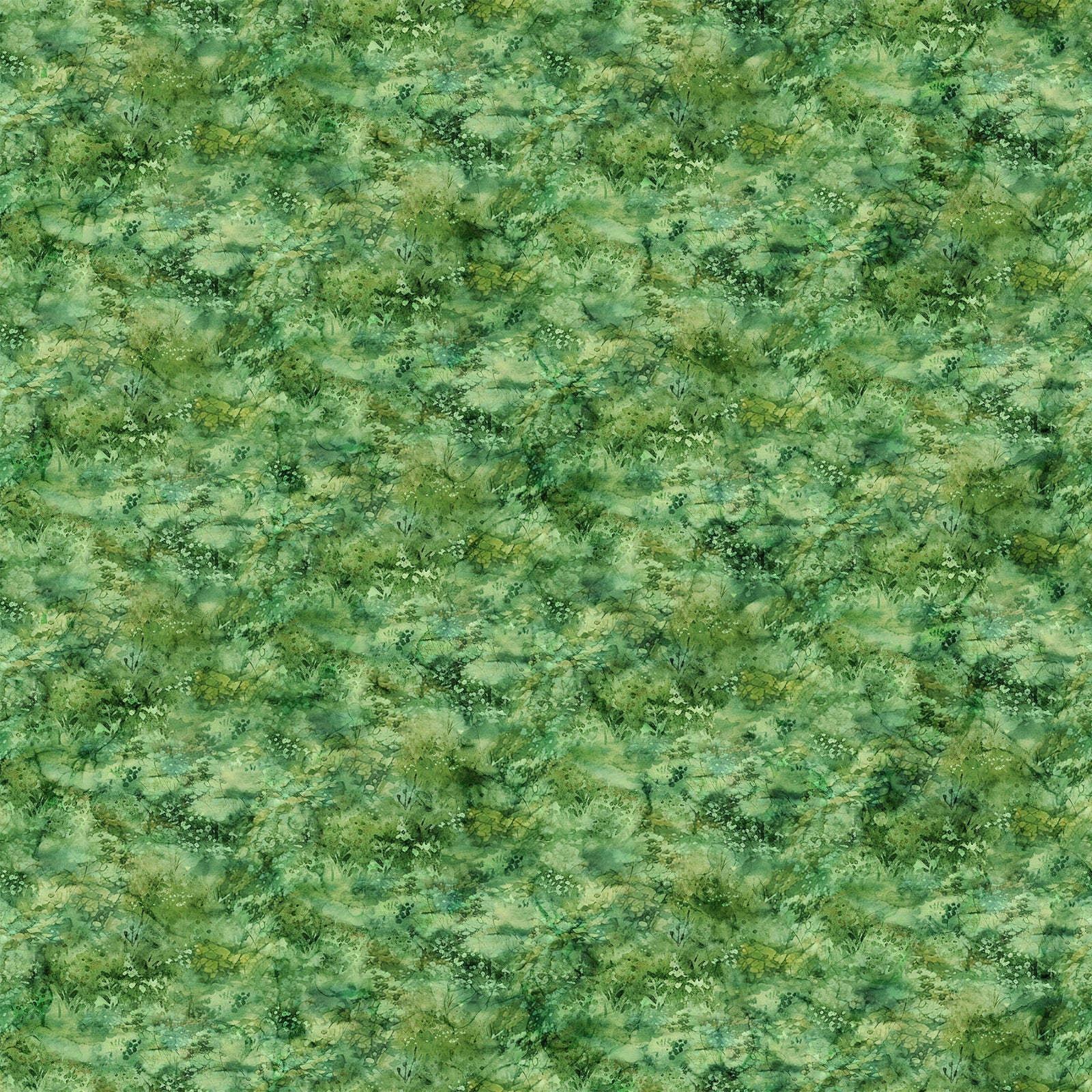 A close-up texture of green moss or grass with a mottled, organic pattern in various shades of green.