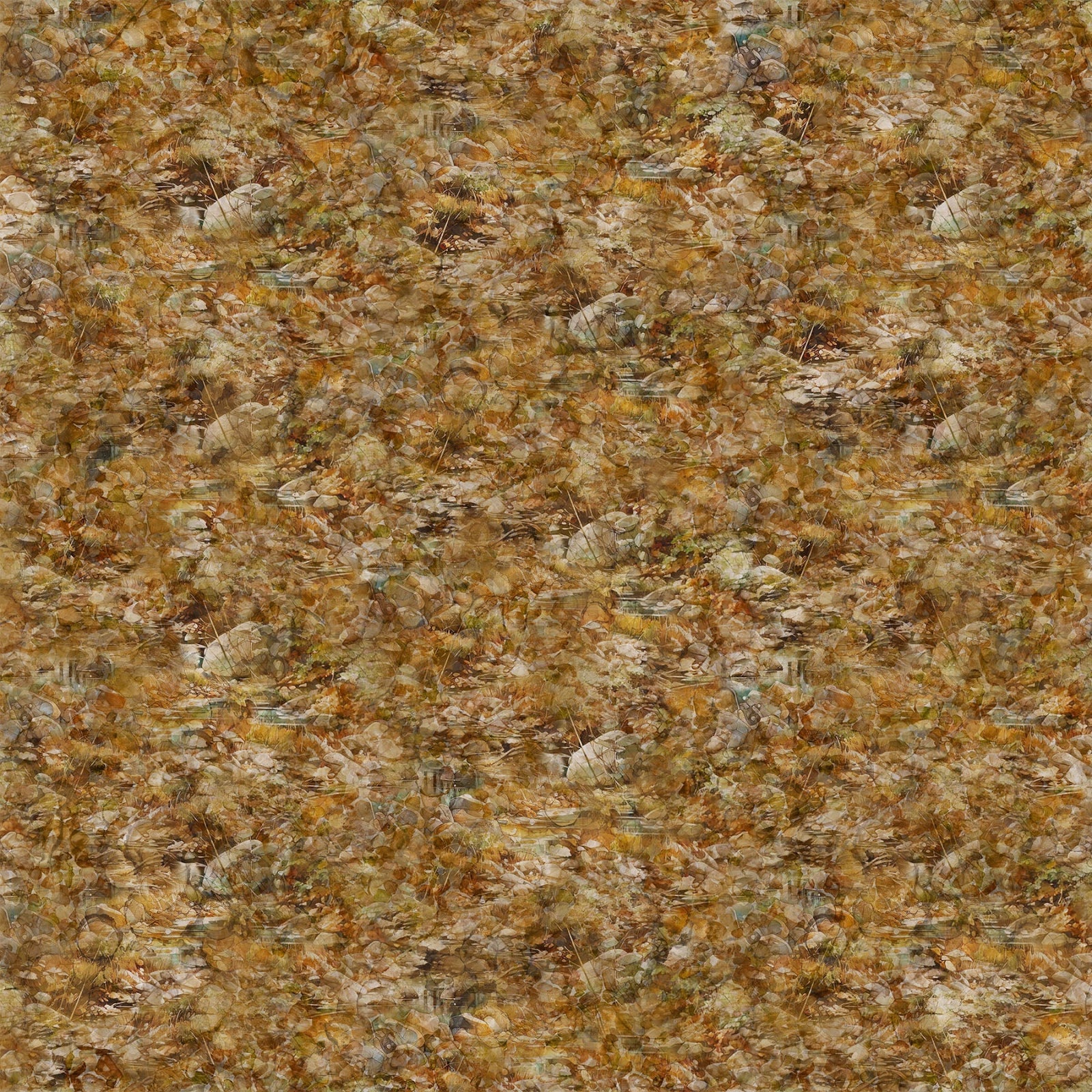 A close-up texture of a speckled fabric in golden-brown, tan, and cream tones.