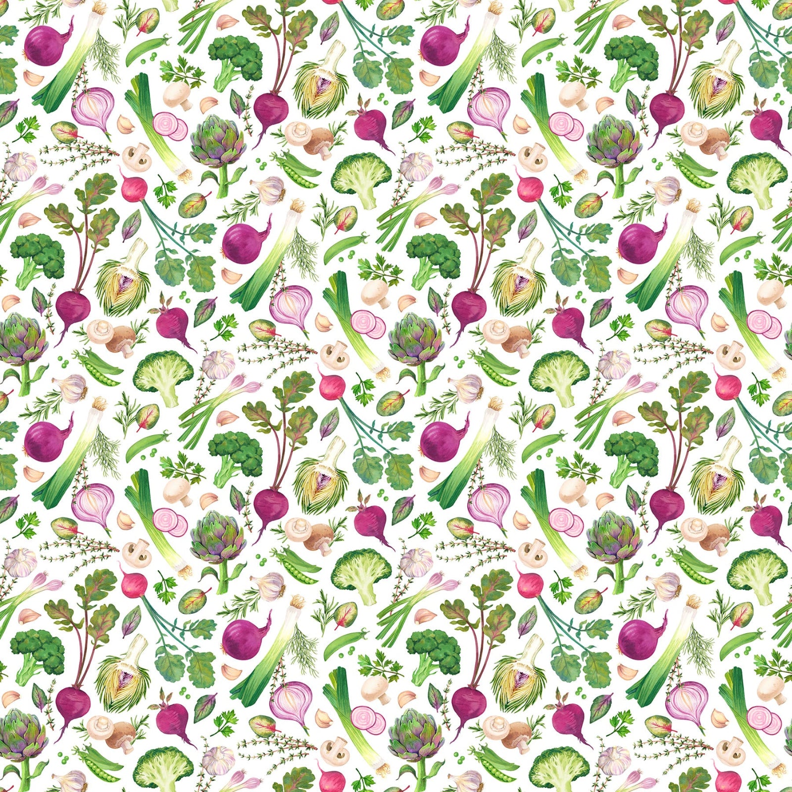 Pattern of various vegetables on a white background