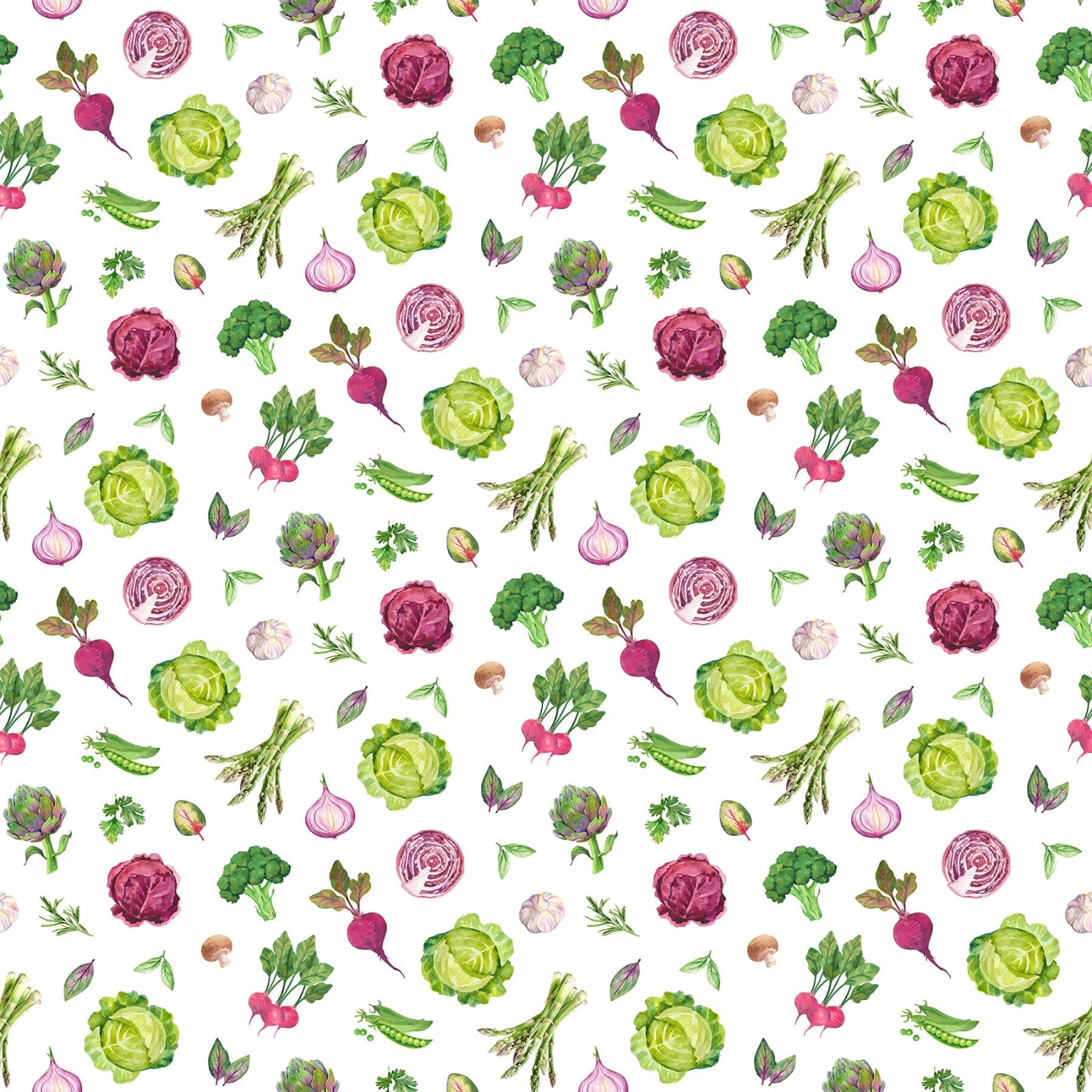Pattern of various vegetables on a white background