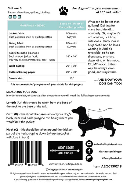 Dandy Doo Dog Jacket Pattern for Small Dogs