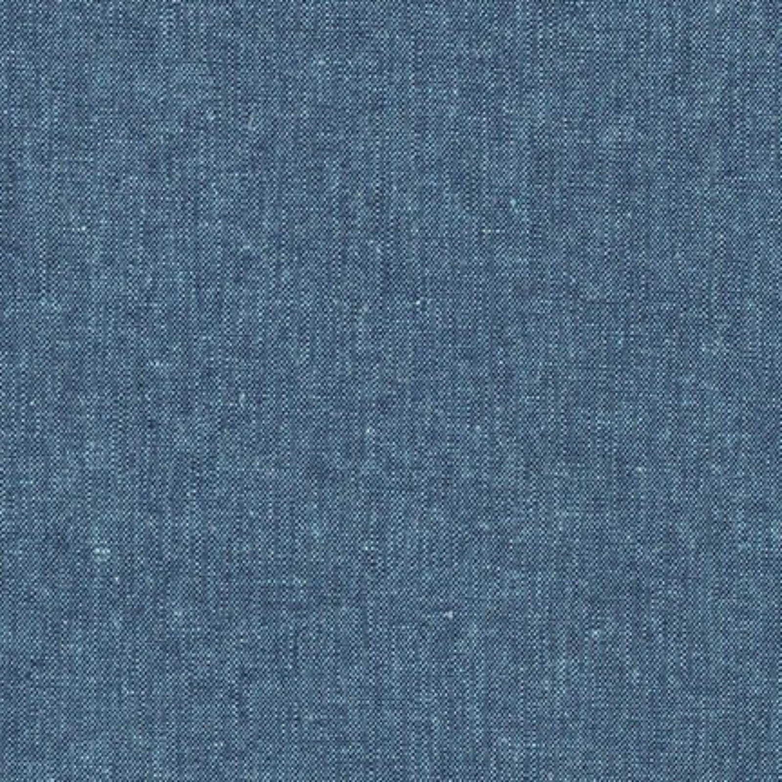 A close-up of a blue woven fabric texture with a fine slub pattern.