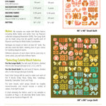 Quilt pattern with color block fabrics and material requirements on a white background