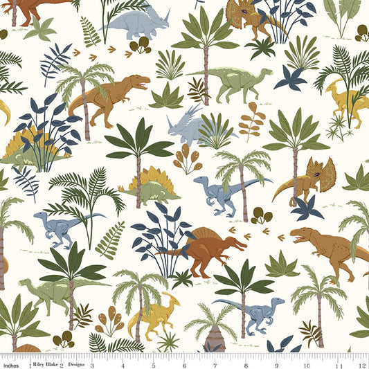 Flannel - Cretaceous Jungle Dinos - Off White