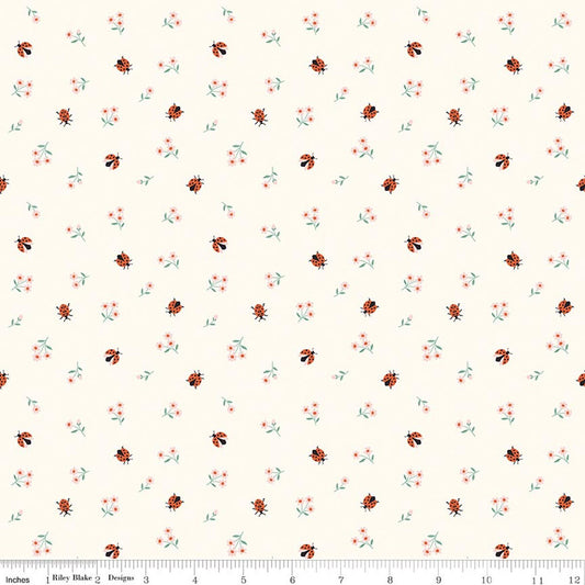 Flannel - Meadow Moments - Ladybugs - Cream