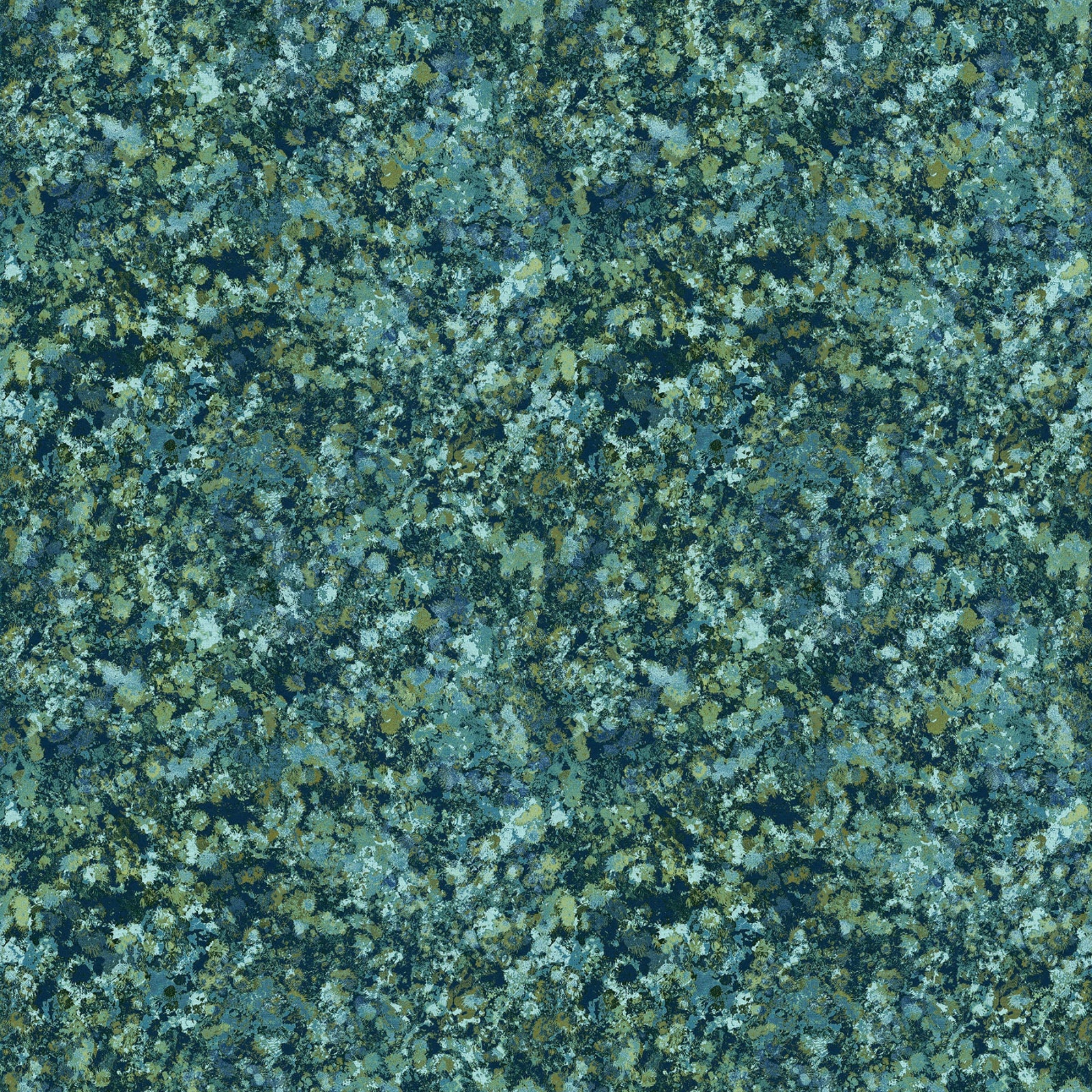 A close-up of a mottled stone or granite-like surface with a dense pattern of blue, teal, green, gray, and beige flecks.