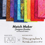 Colorful fabric swatches with 'Match Maker Designer Bundles' text and Windham Fabrics branding.