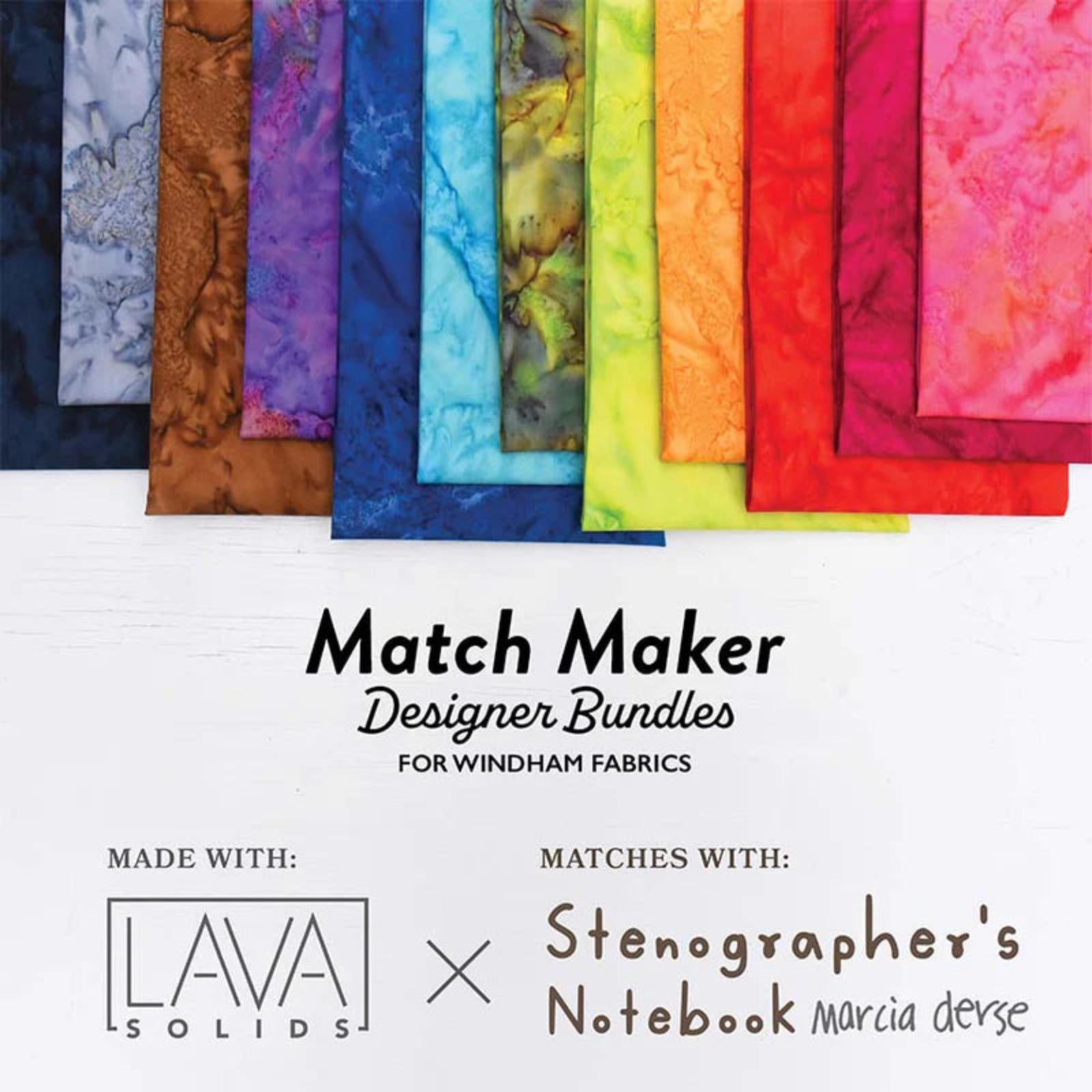 Colorful fabric swatches with 'Match Maker Designer Bundles' text and Windham Fabrics branding.