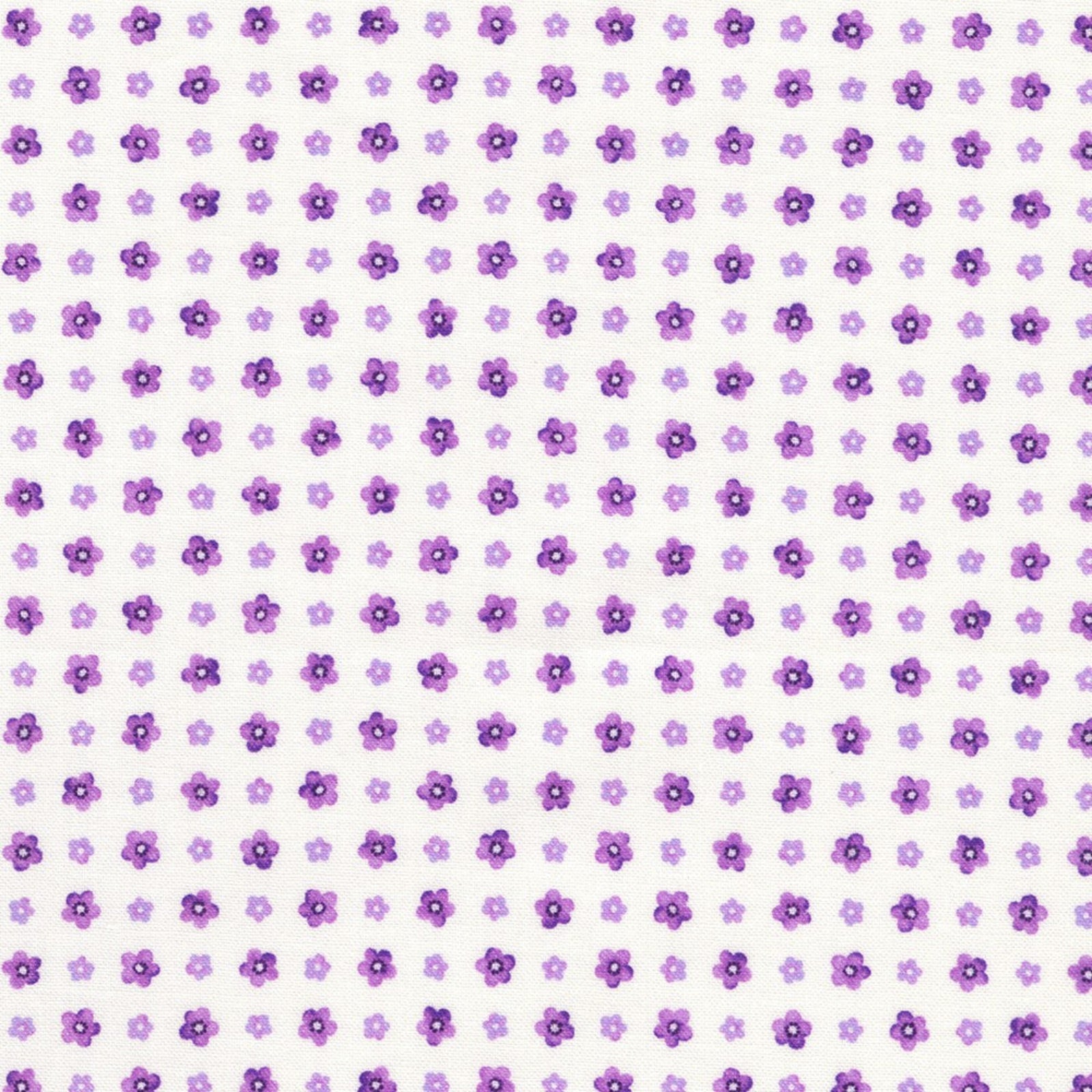 Pattern of small purple flowers on a white background