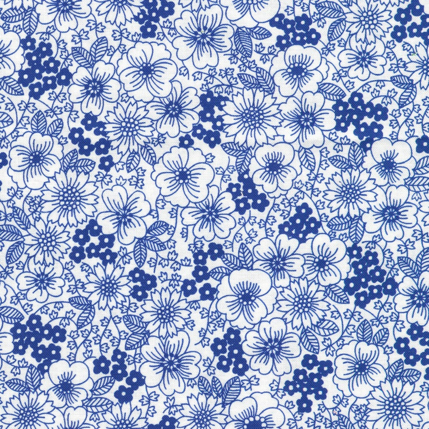 Pattern of blue flowers on a white background