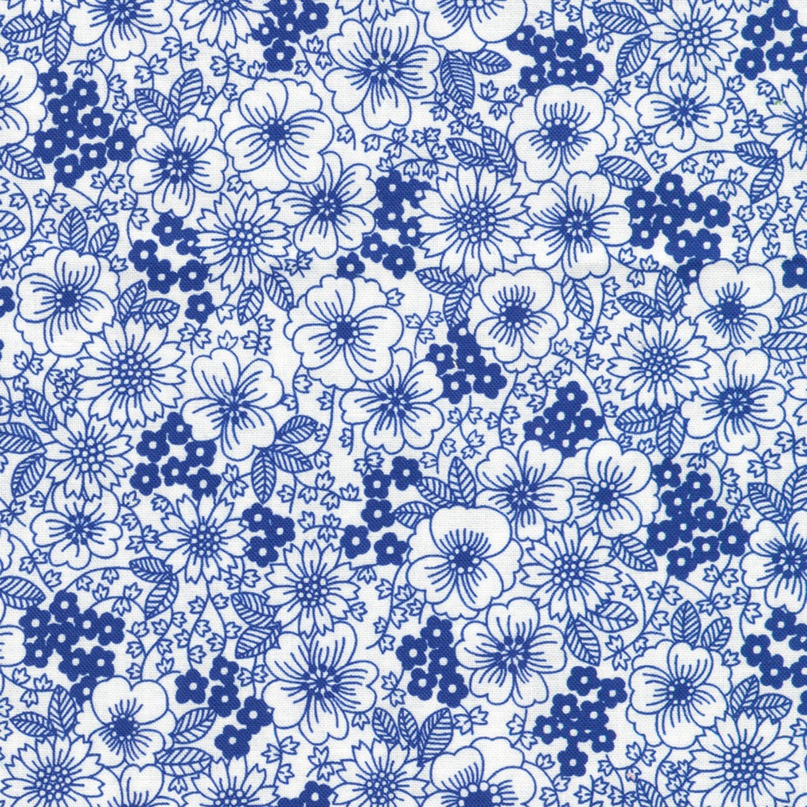 Pattern of blue flowers on a white background