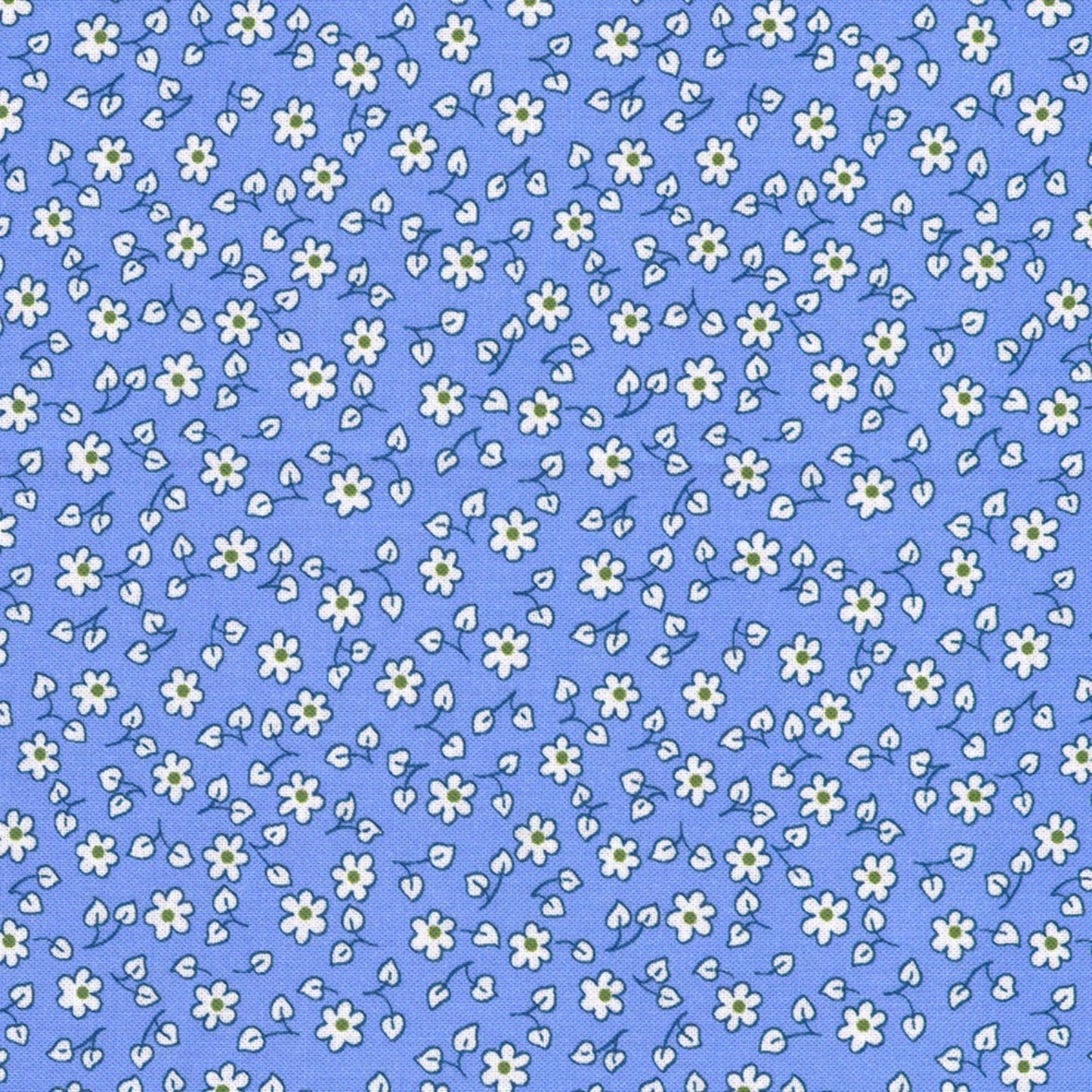 Pattern of small white flowers on a blue background