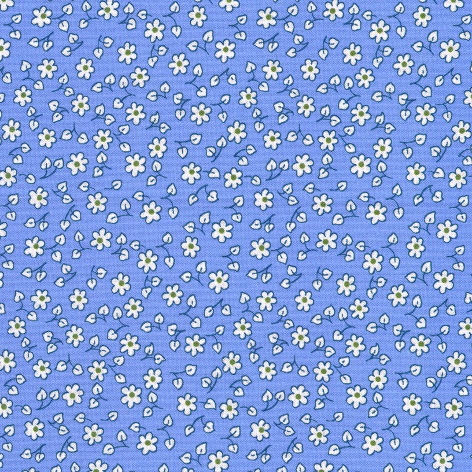 Pattern of small white flowers on a blue background