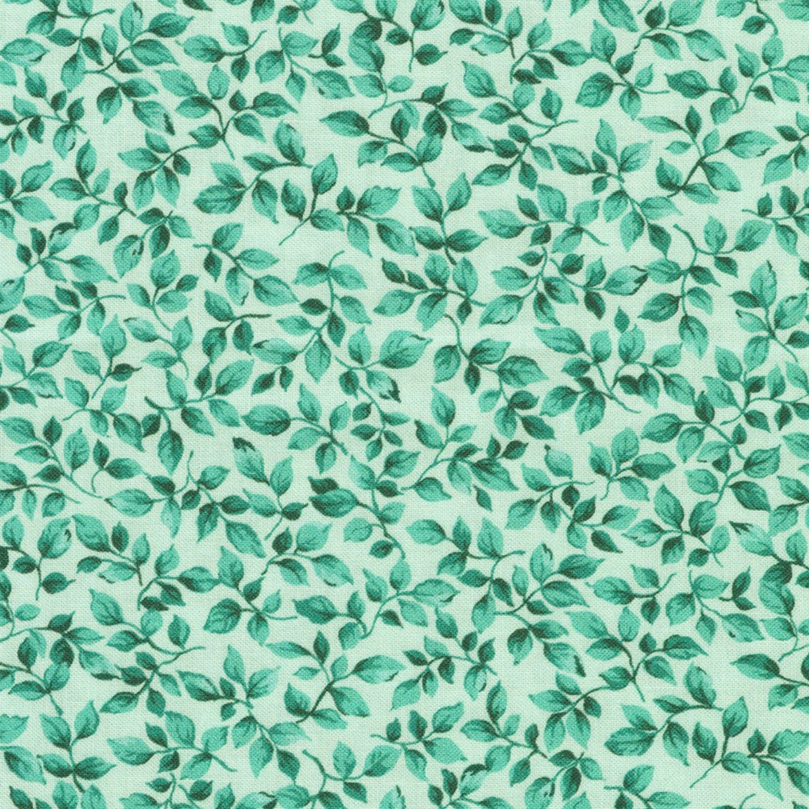 A repeating pattern of green leafy vines on a pale mint green background.
