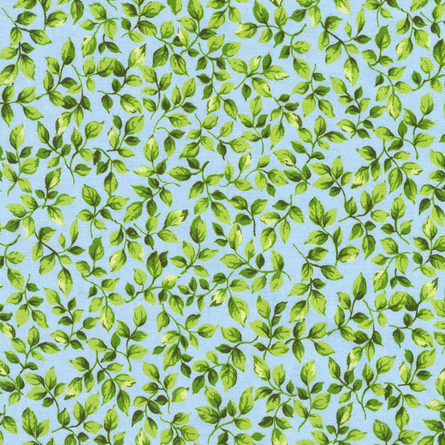 Pattern of green leaves on a blue background