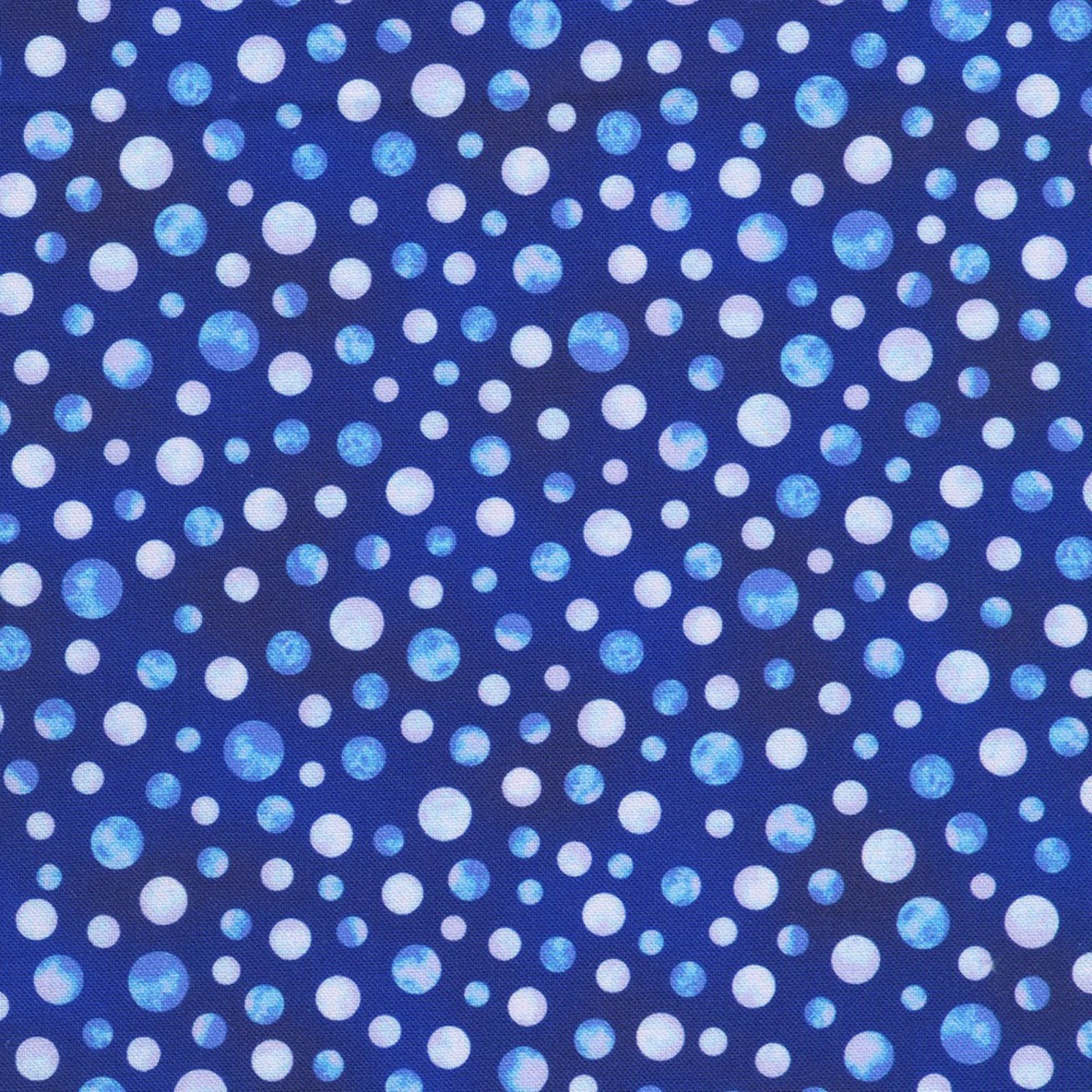 Pattern of blue and white polka dots on a blue background