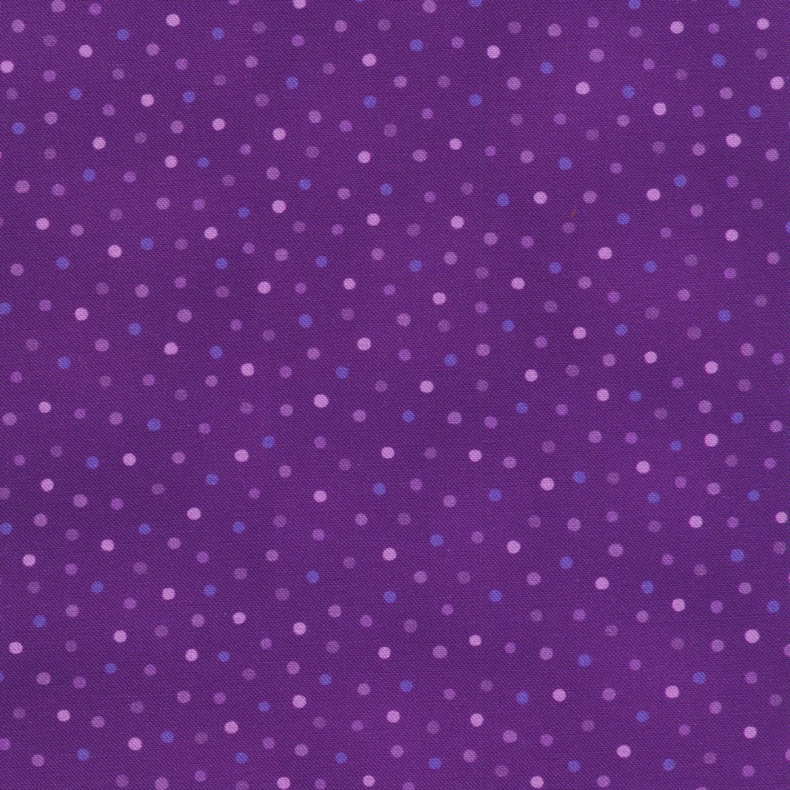 Purple fabric with small pink and blue polka dots
