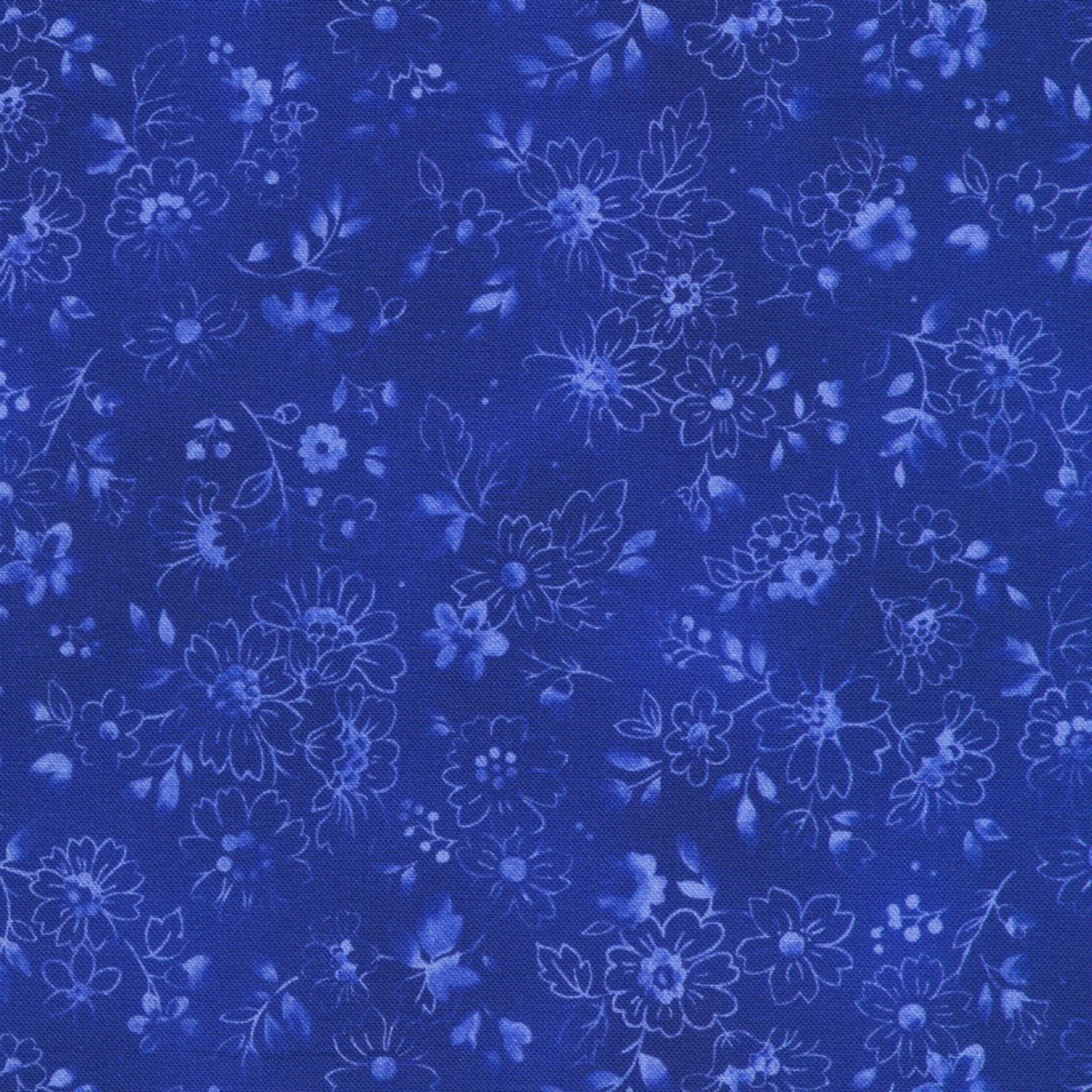 Floral pattern on a blue fabric background