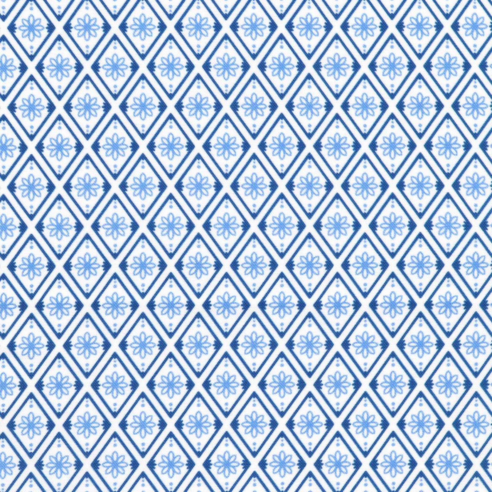 Blue and white geometric pattern with diamond shapes