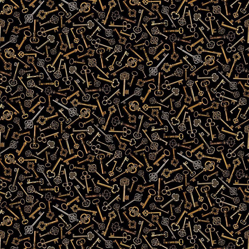 Various vintage keys on a black background