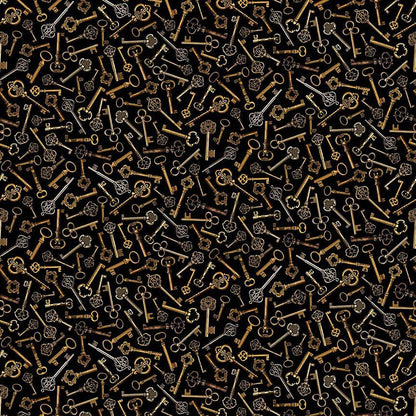 Various vintage keys on a black background