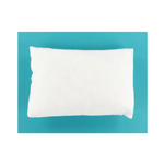 A plain white rectangular pillow or cushion shown from above on a bright turquoise background.